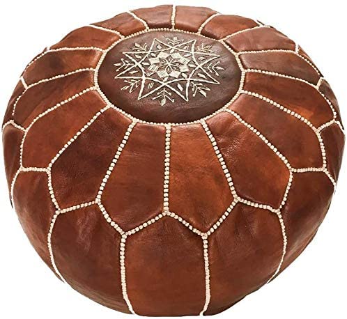 Leather boho pouf/ ottoman