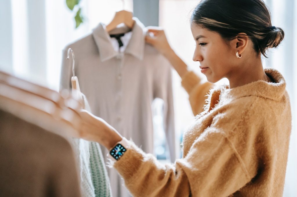 Woman checking her clothes