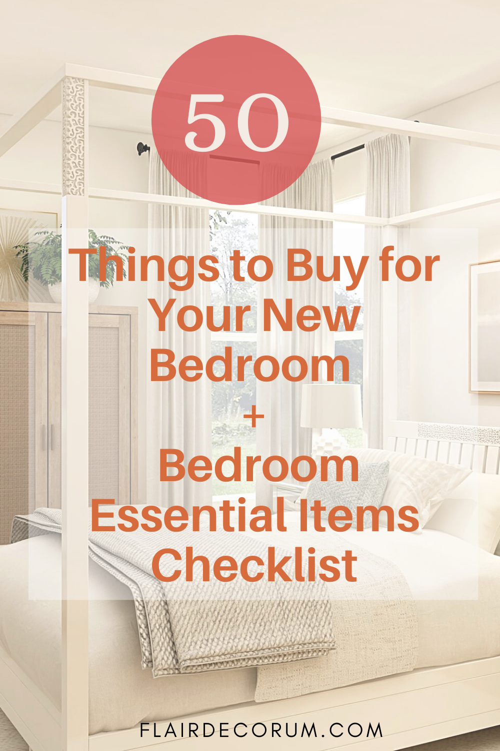 Pinterest pin about items to buy for a new bedroom