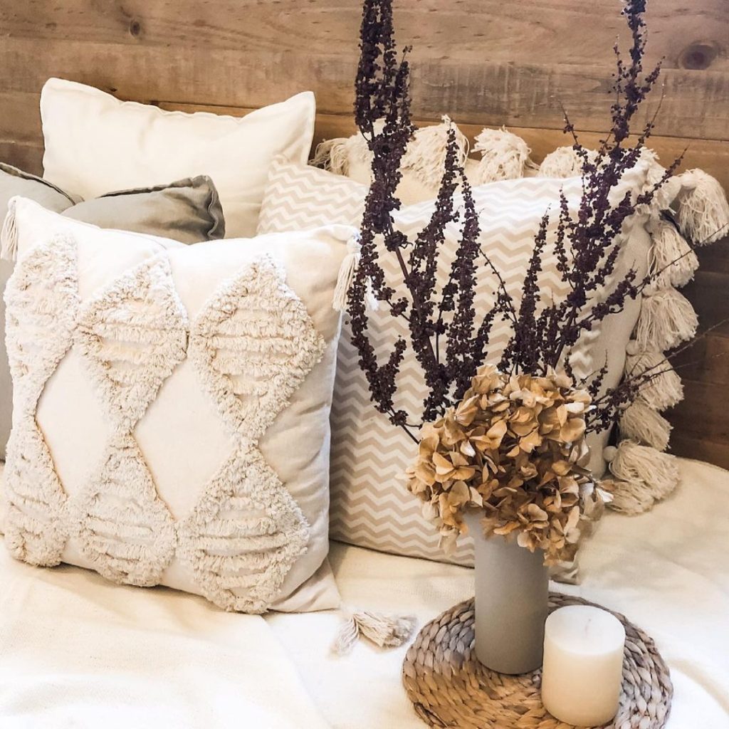 Neutral colored boho pillows