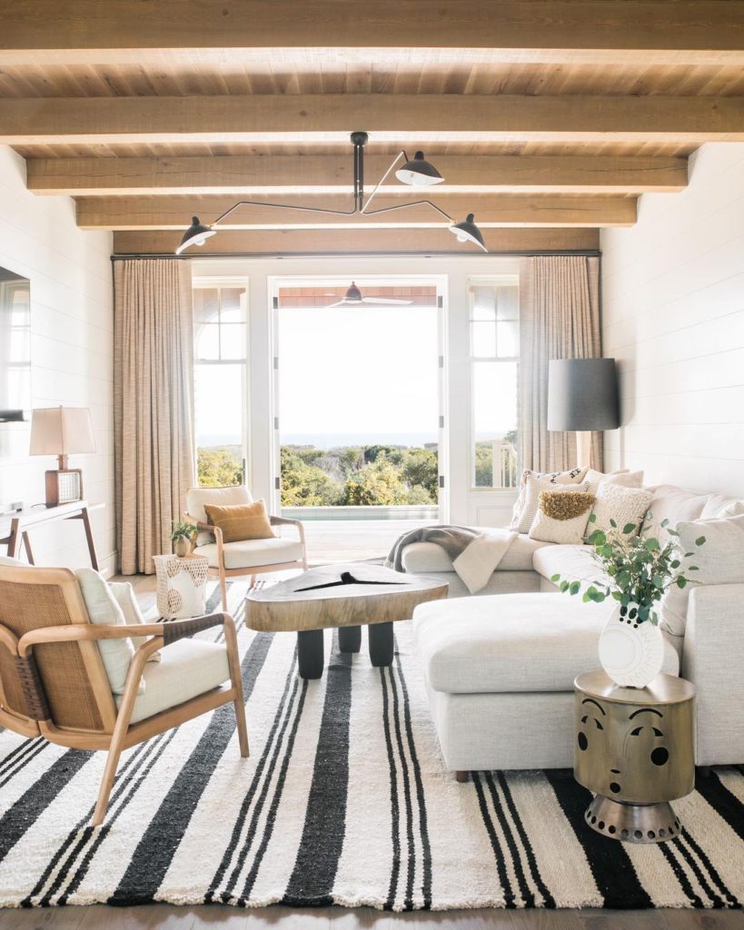 Traditional living room with white sectional sofa.