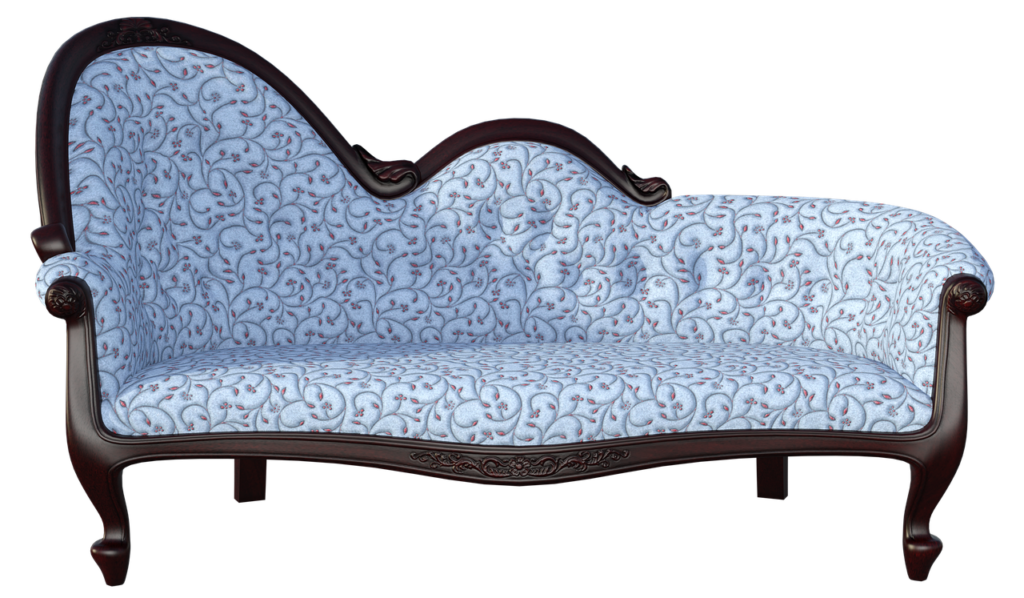 A classic chaise longue sofa in blue color. 