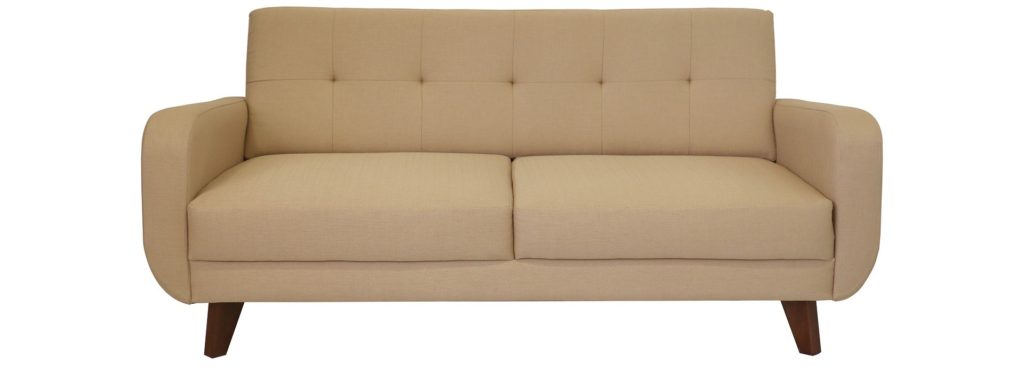 Mid-century Modern sofa in tan color.